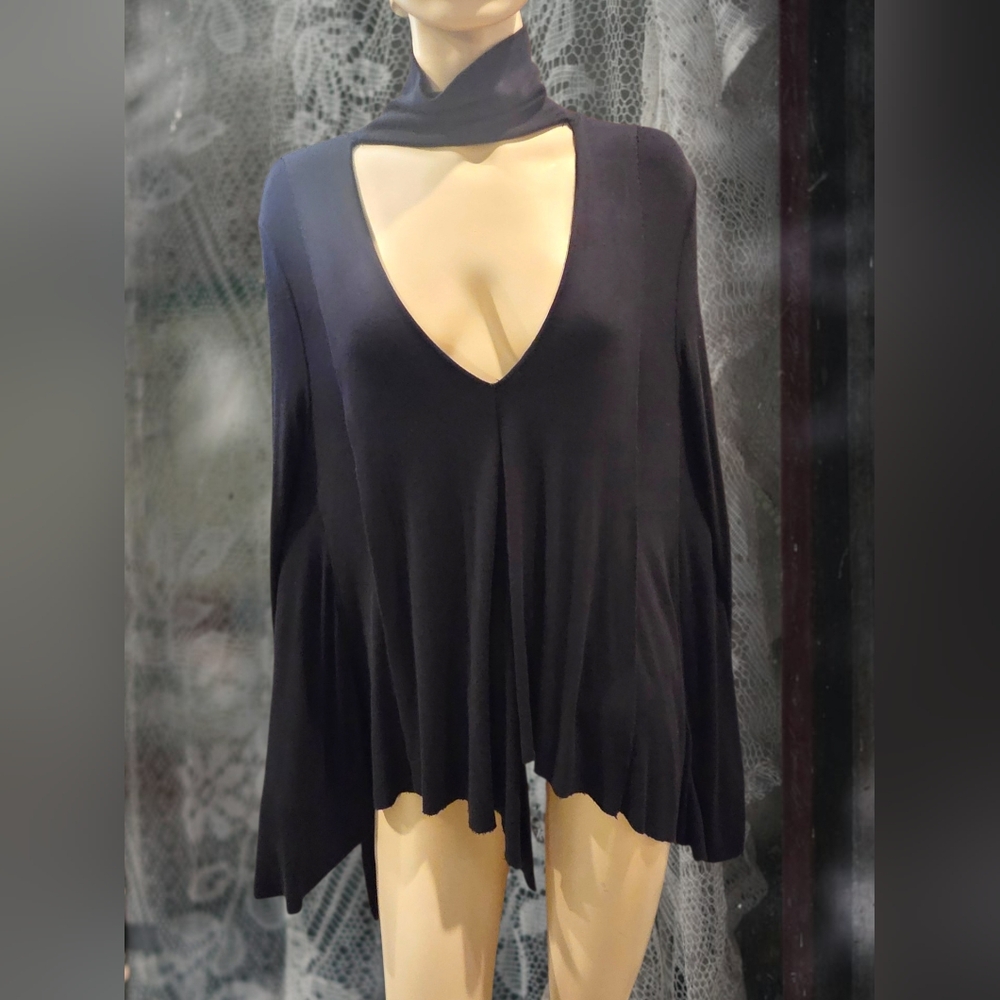 Free People Black Deep V-Neck Turtle Neck Tunic